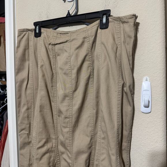 Utility Beige Denim Skirt Midi Vintage Y2K sz 18 fringe hem flare long Western - Picture 2 of 6